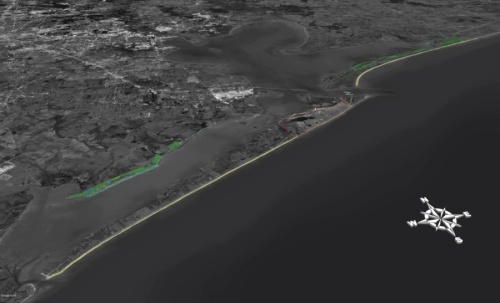 Originally, the Coastal Texas Study included a proposal to build 76 miles of flood walls and levees to protect Galveston Island and the Bolivar Peninsula from flooding during hurricanes. (Courtesy Coastal Texas Study)