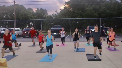 Pam Moorhead (center) teaches outdoor workout classes which are also broadcast over Zoom. (Courtesy Health and Soul Fitness)