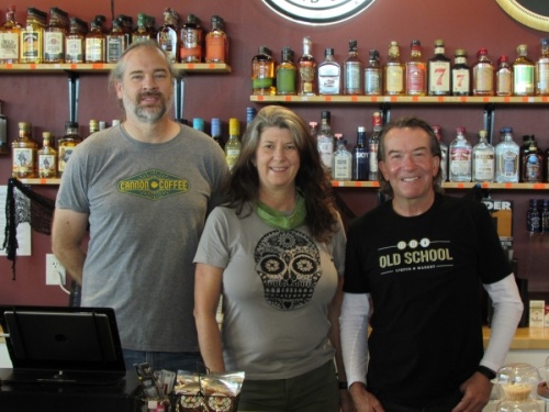 Friends and co-owners (from left) Chris Blumentritt, Debbie Mylius and Phil Harding share a space in South Austin for Old School Liquor & Market and Cannon Coffee. (Photos by Nicholas Cicale/Community Impact Newspaper)