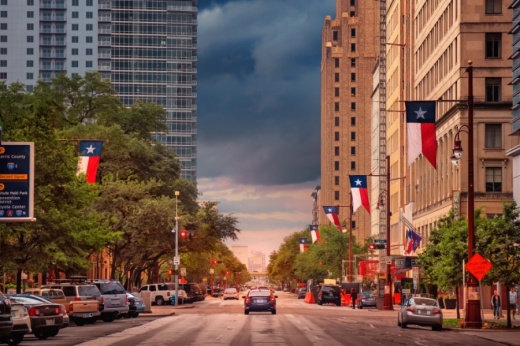 Downtown Houston Streetscape at dusk
