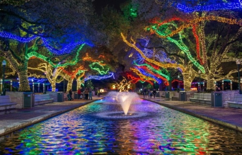 Through Jan. 10, the Houston Zoo brings out the holiday cheer with Zoo Lights, featuring large-scale light installations, including a 100-foot-long tunnel. Visitors age 10 years and older are required to wear facial coverings over the nose and mouth. 5:30-10:30 p.m. $12.95-$25.25. 6200 Hermann Park Drive, Houston. 713-533-6550. www.houstonzoo.org (Courtesy Houston Zoo)