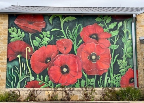 Wolf Ranch Town Center unveiled its new exterior mural on Dec. 2. The mural titled "Dreaming of Papaver Rhoeas" was designed by local artist Angela Effenberger. (Courtesy Wolf Ranch Town Center)
