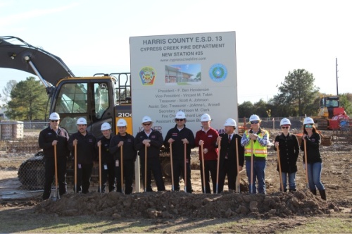 Officials with Harris County Emergency Services District No. 13 and the Cypress Creek Fire Department celebrated the ground breaking for a new fire station Dec. 4 on Fallbrook Drive south of Beltway 8 in Cy-Fair. (Shawn Arrajj/Community Impact Newspaper)