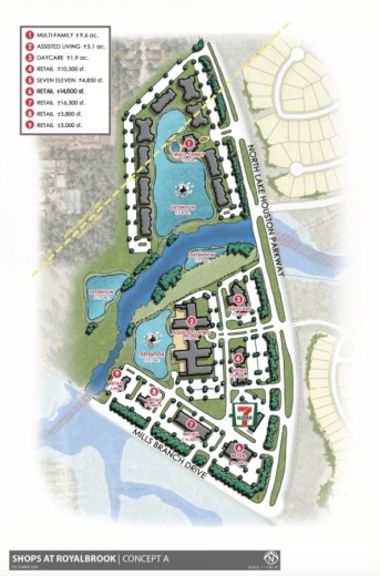 The Shops at Royal Brook, an incoming shopping center, will break ground in early 2021 at the northwest corner of West Lake Houston Parkway and Mills Branch Drive in Kingwood. (Courtesy Creighton Realty Partners)