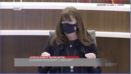 Superintendent Stephanie Elizalde spoke on in-person staffing exemptions and accommodations at Austin ISD's Dec. 14 meeting. (Courtesy Austin ISD)