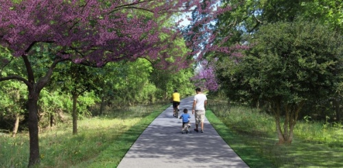 After some delays, the Houston Parks Board plans to begin construction on the San Jacinto River Greenway in 2021. (Rendering courtesy Houston Parks Board)
