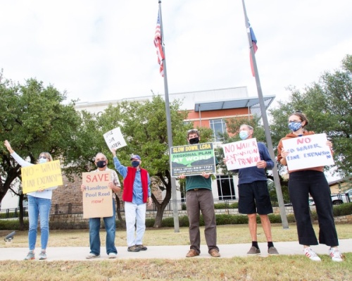 Residents held a protest outside of Bee Cave City Hall on Nov. 10. (Courtesy Nancy Hernandez)