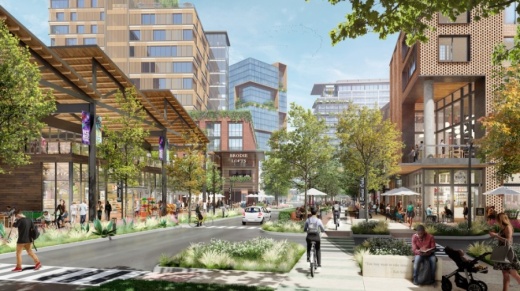 A rendering shows the plan developers have proposed for the Brodie Oaks shopping mall site. The proposal includes 3 million square feet of space including office, restaurant, retail, hotel and green space. (Rendering courtesy Lionheart Places/WP Visions LLC San Antonio)