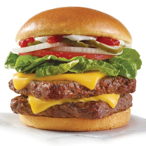 Dave's Double comes with a half pound of beef, American cheese, lettuce, tomato, pickle, ketchup, mayo and onion. (Courtesy Wendy's)