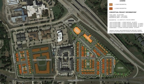 A proposed development would create tracts for a hotel, retail/commercial and a residential community. (Illustrative site plan courtesy city of McKinney)