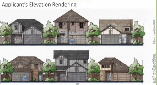 City staff displayed a rendering of home concepts that could be part of the newly approved subdivision in New Braunfels. (Screenshot courtesy city of New Braunfels)