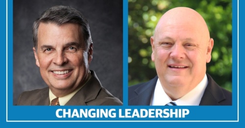 Michael Meek, Greater New Braunfels Chamber of Commerce president and CEO, and New Braunfels ISD Superintendent Randy Moczygemba announced their plans to retire this year. (Courtesy the Greater New Braunfels Chamber of Commerce/New Braunfels Independent School District)