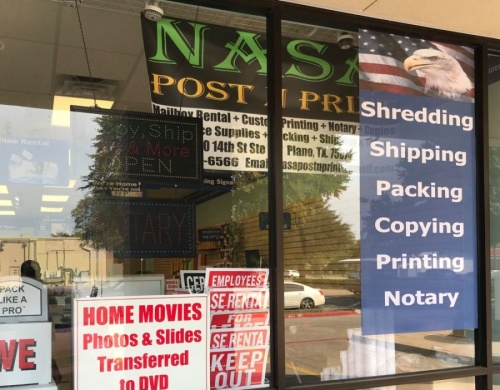 The store offers a variety of services, including shipping with FedEx, DHL and the U.S. Postal Service as well as notary public and mailbox rental. (Courtesy Nasa Post n Print)