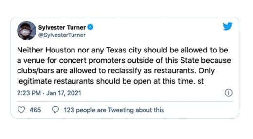 Mayor Sylvester Turner issued a warning to bars and nightclubs across Houston and said he plans to go after any establishment seen disregarding capacity guidelines. (Screenshot via Twitter)