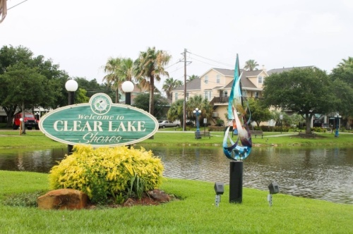Clear Lake Shores stock image photo sign