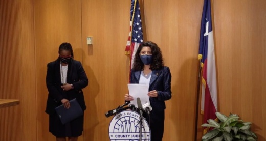 Harris County Judge Lina Hidalgo announced the opening of a COVID-19 vaccine waitlist at a Jan. 25 press conference. (Screenshot courtesy Facebook)