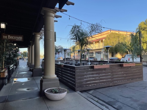 Gov. Doug Ducey expanded funding to support restaurants seeking to expand to outdoor dining. The Brickyard in downtown Chandler did so in late 2020 with funds from the city. (Alexa D'Angelo/Community Impact Newspaper)