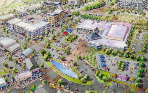 A city rendering depicts what the area surrounding the Plano Events Center could look like under the Envision Oak Point plan. (Courtesy city of Plano)