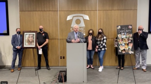 State Sen. Paul Bettencourt, R-Houston, speaks at a Feb. 1 press conference to introduce "Caitlynne's Bill," aimed at restricting which felony defendants can receive personal recognizance bonds. (Screenshot courtesy Facebook)