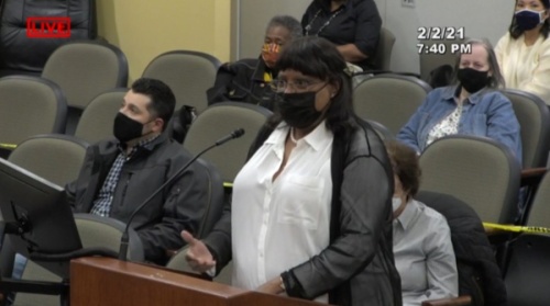 W. Ranch to Market Road 150 Naming Committee member Vanessa Westbrook addresses Kyle City Council on Feb. 2. (Screen shot courtesy city of Kyle)