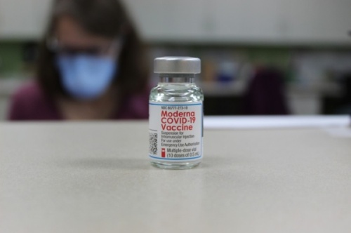Photo of a Moderna vaccine vial