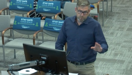 Project developer Stuart Blythin addressed residents' concerns Feb. 8. (Screenshot courtesy city of New Braunfels)
