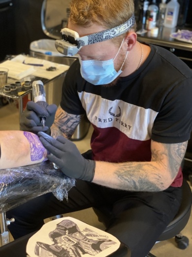 Dylan Jonze has been tattooing for six years and specializes in black and grey realism. (Photos by Brian Rash/Community Impact Newspaper)