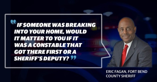 Fort Bend County Sheriff Eric Fagan reversed former Sheriff Troy Nehls' emergency dispatch policy during his first week in office. (Graphic by Chase Brooks/Community Impact Newspaper)