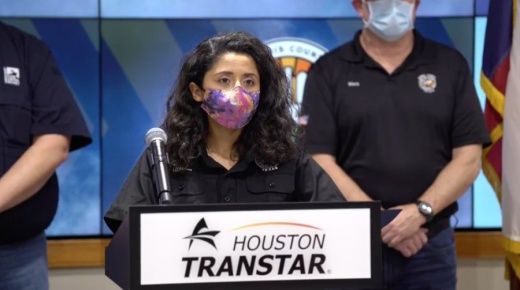 At a Feb. 18 press conference, Harris County Judge Lina Hidalgo said the situation was improving but that the county still is not in the clear. (Screenshot courtesy Facebook)