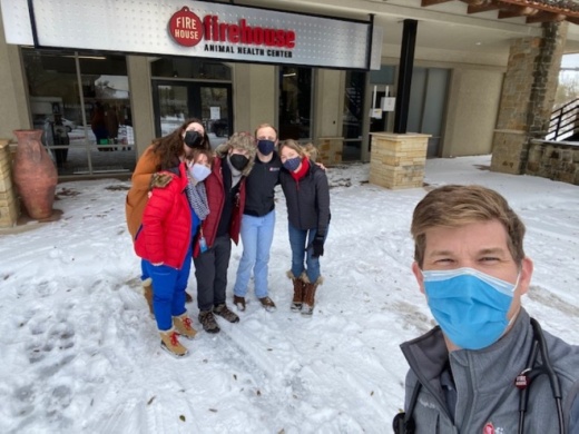 Dr. John Faught (right) and the team at Firehouse Animal Health Care in Westlake opened their doors to treat the community's pets amid the winter storm. (Courtesy Firehouse Animal Health Center)
