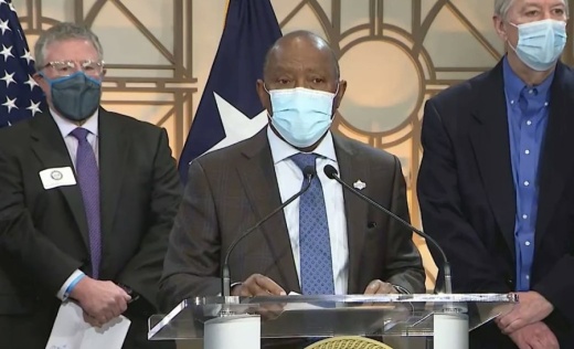 Houston Mayor Sylvester Turner asked Houston-area residents to contribute to a relief fund to help the community recover from the winter storm. (Screenshot via HTV)
