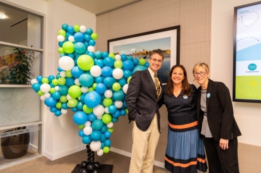 Courtney Manuel (center), I Live Here I Give Here executive director, and and board chair Kathy Smith-Willman (right) stand with Edward B. Burger, St. David's Foundation executive director, during Amplify Austin Day 2020. (Courtesy Trent Lee Photography)