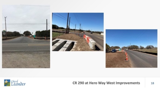 One project added left- and right-turn lanes at the intersection of CR 290 and Hero Way West. (Screenshot courtesy city of Leander)