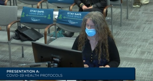 New Braunfels physician Dr. Emily Briggs addresses City Council during a March 8 meeting. (Screen shot courtesy city of New Braunfels)