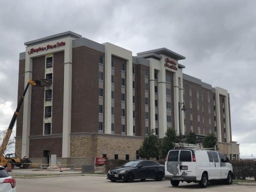 Construction is progressing on the Hampton Inn & Suites located at the intersection of Hwy. 90A and Hwy. 6 in Sugar Land. (Claire Shoop/Community Impact Newspaper)