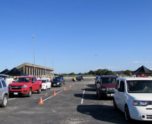 The Toney Burger Activity Center, pictured here as a food distribution site in 2020, will be converted into an Austin Public Health vaccination site. (Nicholas Cicale/Community Impact Newspaper)