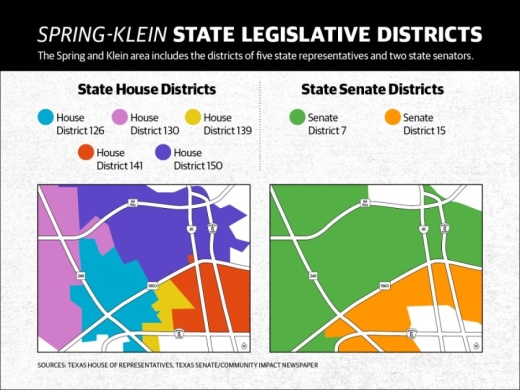 The Spring and Klein area includes the districts of five state representatives and two state senators. (Graphic by Ronald Winters/Community Impact Newspaper) 