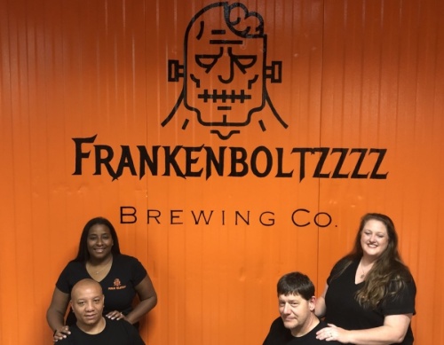 Monique and Johnny Crawford (left) and Chuck and Michelle Coleman (right) are opening Frankenboltzzzz Brewing Co. in Montgomery. (Courtesy Frankenboltzzzz Brewing Co.)