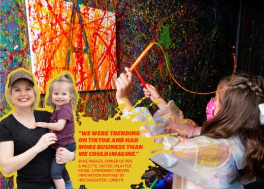 Splatter Room guest Abigail creates a painting at Parker’s former location in downtown Plano. (Courtesy Pipe & Palette)