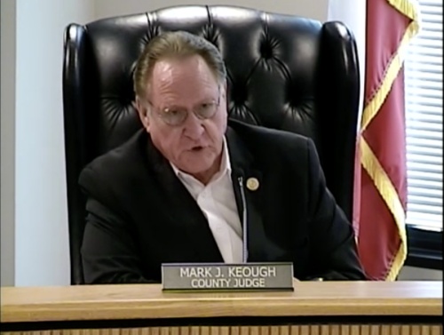Montgomery County Judge Mark Keough speaks during a March 23 meeting. (Screenshot courtesy Montgomery County)
