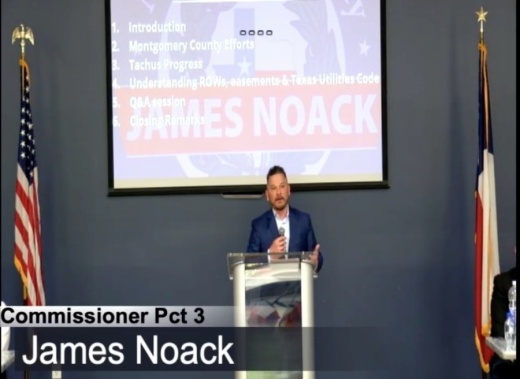 Montgomery County Precinct 3 Commissioner James Noack led a town hall meeting on March 23 about ongoing work by Tachus in south Montgomery County. (Screenshot via Facebook)