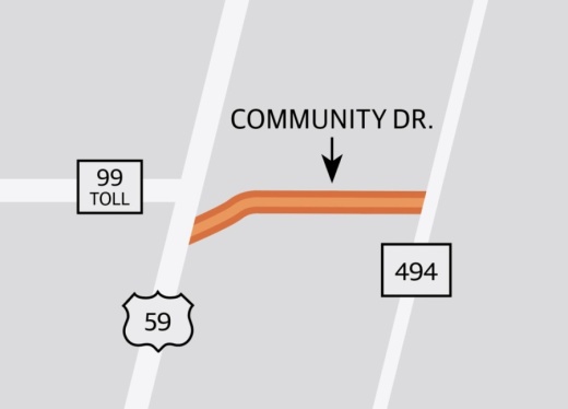 Community Drive is being expanded to have two lanes with a continual turning lane between the Hwy. 59 service road and Loop 494.