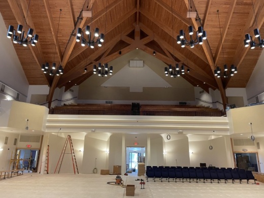 Construction continues on The Centrum as of late March. (Hannah Zedaker/Community Impact Newspaper)