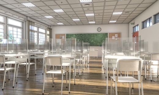 Classroom with desk shields