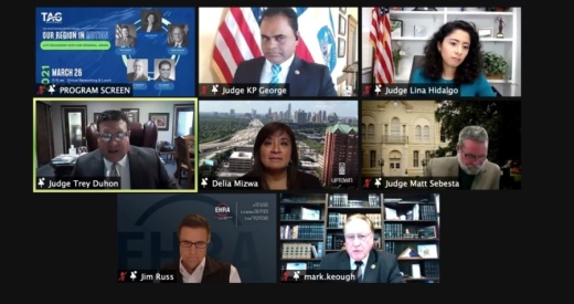 Five county judges in the Greater Houston area joined TAG-Houston for a virtual panel discussion on March 26. (Screenshot via TAG-Houston)