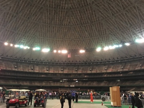 Members of the public gather for a tour of the Houston Astrodome in 2018. (Shawn Arrajj/Community Impact Newspaper)