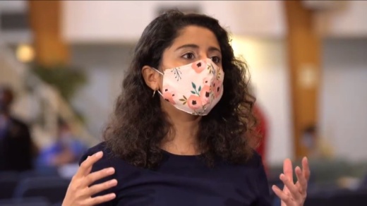 In order to move to Level 2 on the threat level system, Hidalgo said the county would need to get down to an average of 400 new COVID-19 cases reported daily, a positivity rate of 5% and an ICU population of 15%. (Screenshot via Facebook Live)