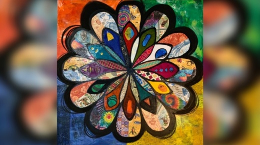 "Flower of Diversity," a mixed-media college and acrylic paint on canvas piece by Rhonda Radford Adams, will be one of the six works featured in a mural at the University of Houston at Sugar Land. (Courtesy Reginald Adams/Diversity Over Division)
