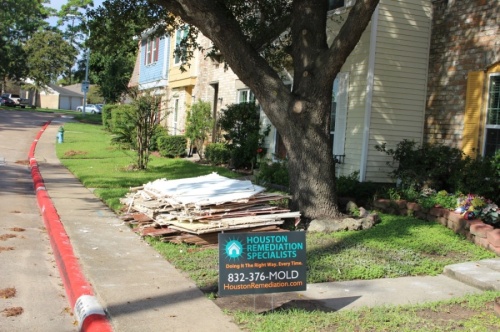 Homes in Humble's Northshire subdivision have flooded several times in recent years. Debris was piled outside damaged homes after Tropical Storm Imelda in September 2019. (Kelly Schafler/Community Impact Newspaper)