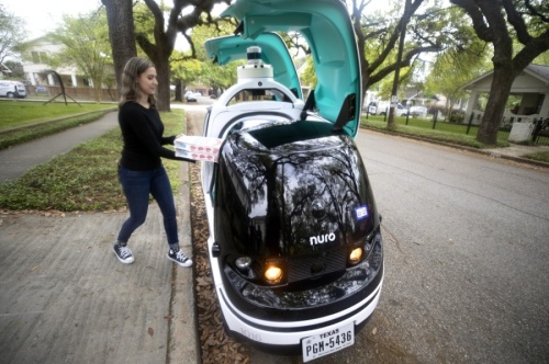 R2, an autonomous delivery vehicle by Nuro, is delivering Domino's pizza to select customers in the Heights area starting April 12. (Courtesy Domino's)
